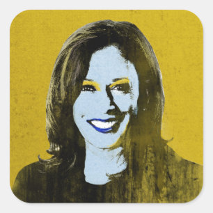 Adesivo Quadrado Dourado Kamala Harris Pop Art