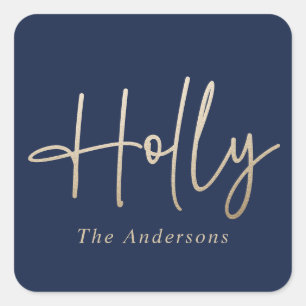 Adesivo Quadrado Dourado marinho azul moderno, script mínimo elegan