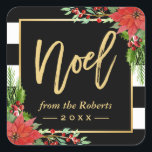 Adesivo Quadrado Dourado Noel Script Christmas Poinsettia Floral De<br><div class="desc">================== ABOUT ESTE DESIGN ======================== O Vinheta do Decor Floral de Poinsettia do Script de Noel Dourado (1) Você pode MUDAR as faixas pretas para QUALQUER COR clicando no botão "Personalizar" e definindo a cor de fundo. (2) Se precisar de ajuda ou itens correspondentes,  entre em contato comigo.</div>