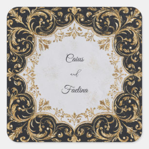 Adesivo Quadrado Dourado Opulento Glitter Barroco Preto Casamento