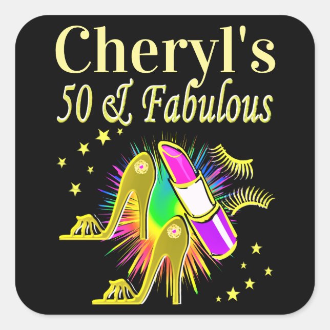 Adesivo Quadrado Dourado PESSOALIZADO COM 50 ANOS DE IDADE (Frente)