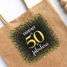 Adesivo Quadrado Dourado ponto confetti preto 50 fabuloso script mo