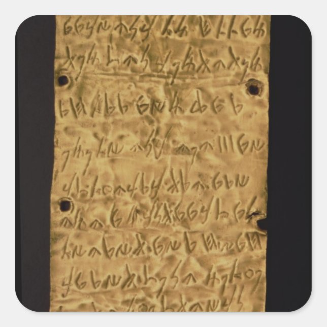 Adesivo Quadrado Dourado prato com inscrição fenícia, de Papais noe (Frente)