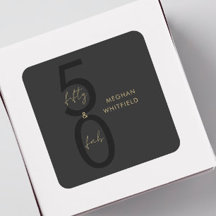 Adesivo Quadrado Dourado Preto Cinquenta e Fabuloso Script Aniversá