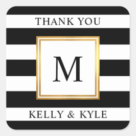 Adesivo Quadrado Dourado Quadro Black White Stripes Monograma Casam