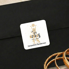 Adesivo Quadrado Dourado Retro Vamos Ficar Groovy 60º Aniversário