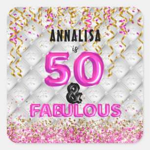 Adesivo Quadrado Dourado rosa 50 Fabuloso 50º aniversário