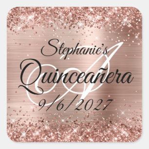 Adesivo Quadrado Dourado Rosa Falso Brilho e Quinceañera de Folha M