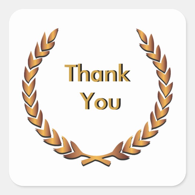 Adesivo Quadrado Dourado Russo Laurel Wreath Obrigado (Frente)