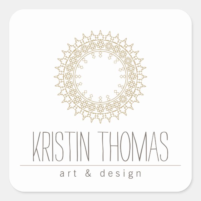 Adesivo Quadrado Dourado Sun Mandala da Boêmia (Frente)