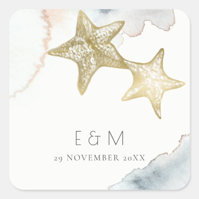 ADESIVO QUADRADO DOURADO SUSQUY BLUE BEACHY STARFISH MONOGRAMA CASA (Frente)