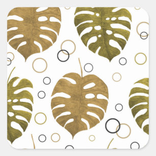 Adesivo Quadrado Dourado tropical: Monstera Leaf Watercolor