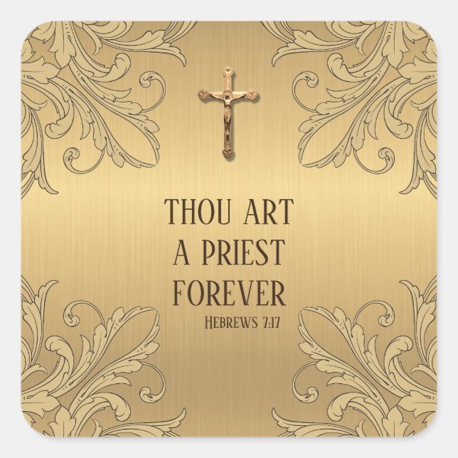 Adesivo Quadrado Dourado Você É Um Padre Para Um Crucifixo Dourado (Frente)