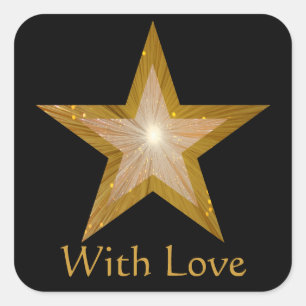 Adesivo quadrado Dourado 'With Love' preto