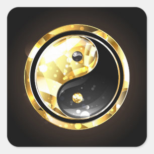 Adesivo Quadrado Dourado Yin Yang a preto