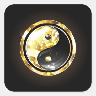 Adesivo Quadrado Dourado Yin Yang a preto