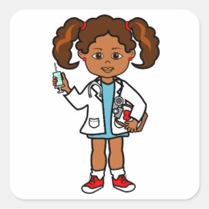 Adesivo Quadrado Doutor Menina dos desenhos animados com agulha