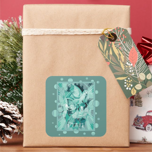 Adesivo Quadrado Dove Com Texto De Paz Celta Em Ossos Aquáticos (Feriado)