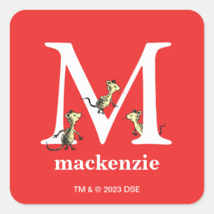 Adesivo Quadrado Dr. Seuss ABC: Carta M - Branco   Adicione seu nom