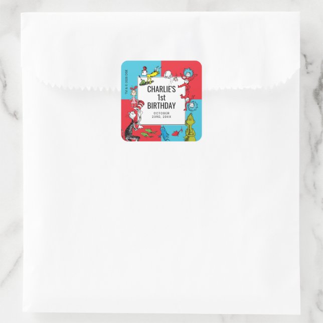 Adesivo Quadrado Dr. Seuss - Caracteres | ANIVERSÁRIO DE CRIANÇA (Bolsa)