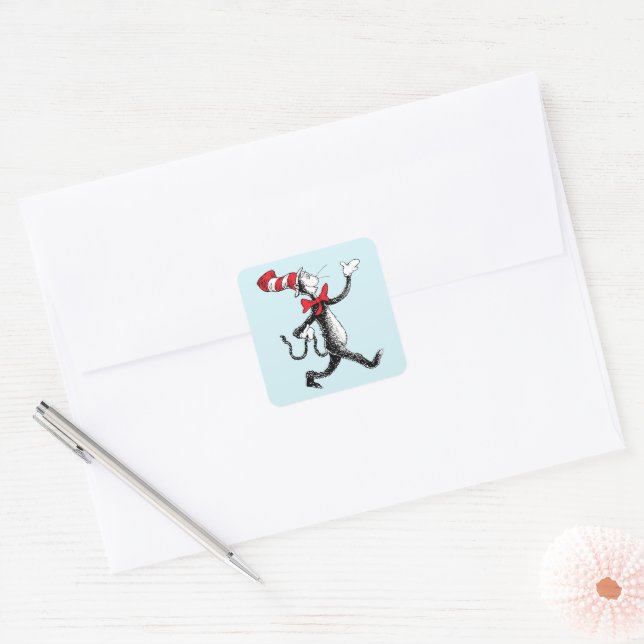 Adesivo Quadrado Dr. Seuss | Gato na Marcha do Chapéu (Envelope)