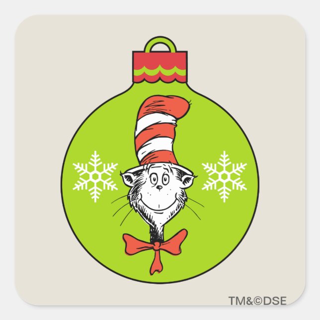 Adesivo Quadrado Dr. Seuss | Grinch | Gato no Chapéu Enfeite (Frente)
