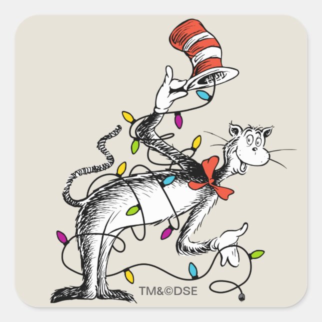 Adesivo Quadrado Dr. Seuss | Grinch | Gato Travesso na Casa (Frente)