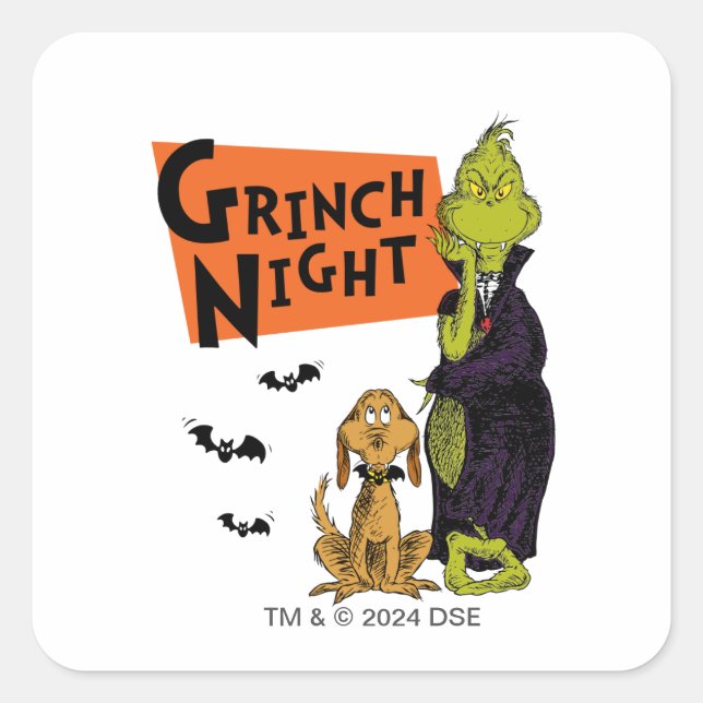 Adesivo Quadrado Dr. Seuss | Noite do Grinch no Halloween Gráfico (Frente)