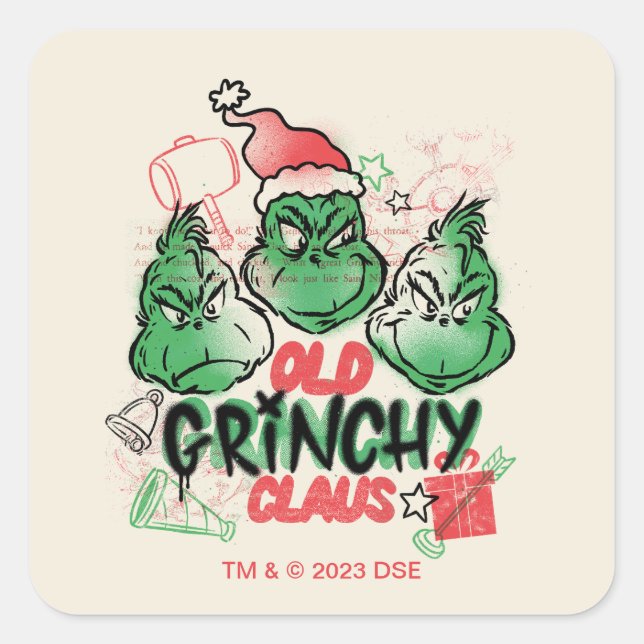 Adesivo Quadrado Dr. Seuss | O Velho Grinch Natalino (Frente)