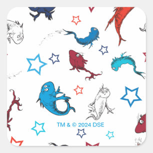 Adesivo Quadrado Dr. Seuss   Um Peixe Dois Peixes Padrão Estrela