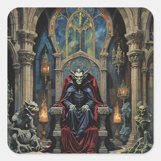 Adesivo Quadrado Drácula Vampiro no Castelo (Frente)