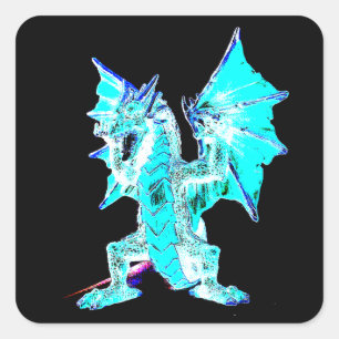 Adesivo Quadrado Dragão Aquático Fantasia Criatura Mítica Magia Art