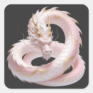 Adesivo Quadrado Dragão Arte Fantasia Design Branco Dourado Chinês