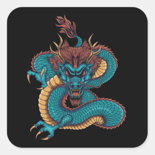 Adesivo Quadrado dragão chinês azul