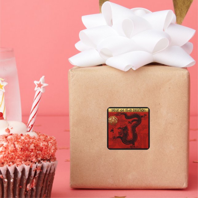 Adesivo Quadrado Dragão Chinês Cute Year 2024 Zodiac Birthday SqS (Festa)