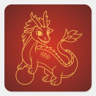 Adesivo Quadrado Dragão Chinês sobre Vermelho