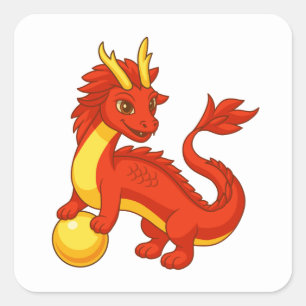 Adesivo Quadrado Dragão Chinês Vermelho