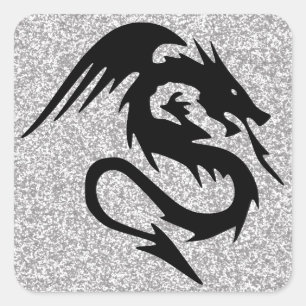 Adesivo Quadrado Dragão de ataque na prata