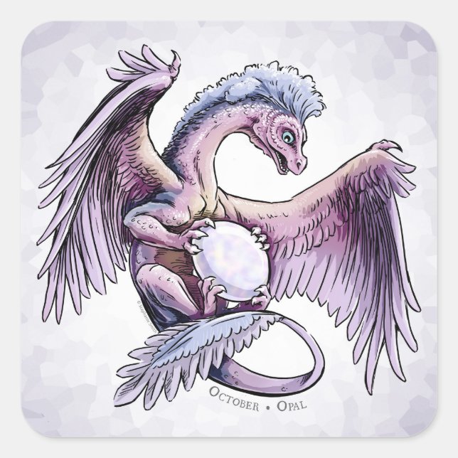 Adesivo Quadrado Dragão de Birthstone de outubro: Opal (Frente)