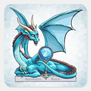 Adesivo Quadrado Dragão de março Birthstone: Água-marinha