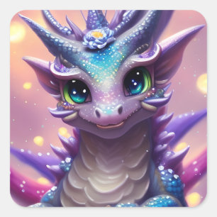 Adesivo Quadrado Dragão de Menina Azul
