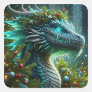 Adesivo Quadrado Dragão de Natal de Turquesa Magnética