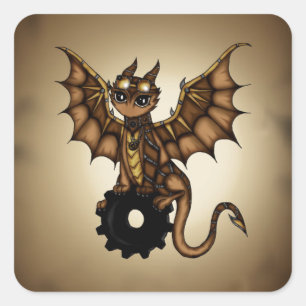 Adesivo Quadrado Dragão de Steampunk
