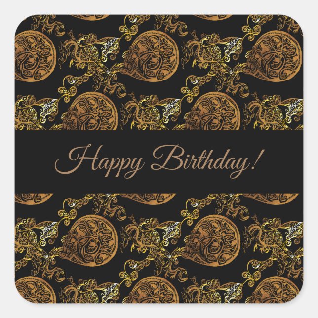 Adesivo Quadrado Dragão Dourado (Frente)