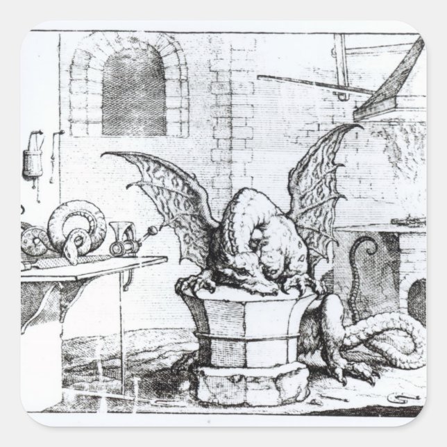 Adesivo Quadrado Dragão em uma oficina (Frente)