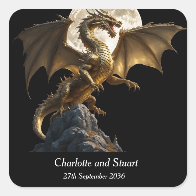 Adesivo Quadrado Dragão Feroz Erguido (Frente)