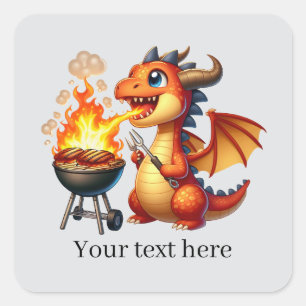 Adesivo Quadrado Dragão grelhando divertido personalizável