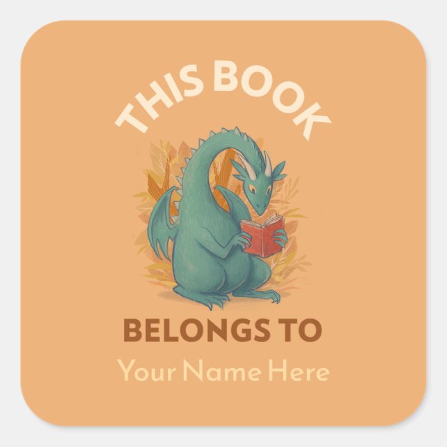 Adesivo Quadrado Dragão Isto pertence a Bookboards (Frente)