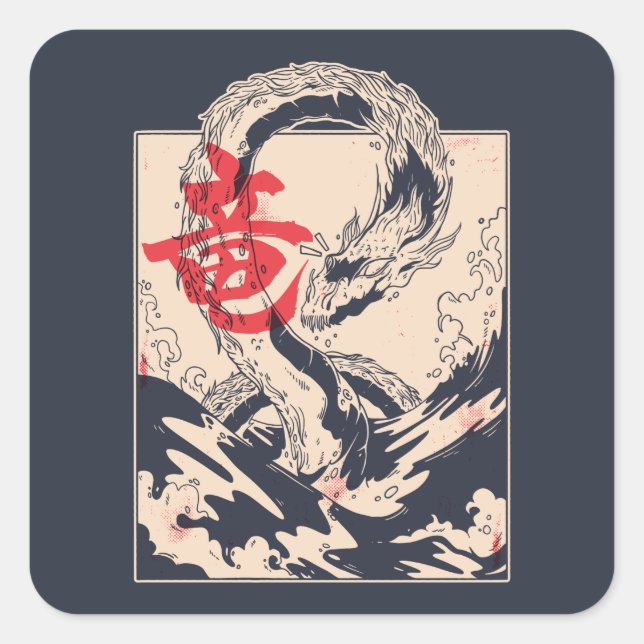 Adesivo Quadrado Dragão marítimo japonês (Frente)