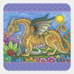 ADESIVO QUADRADO DRAGÃO MEDIEVAL E JARDIM DE ARTE PASTA COLORIDO
